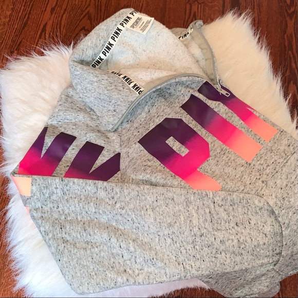 pink : victoria's secret grey quarter zip (M) - Picture 3 of 4